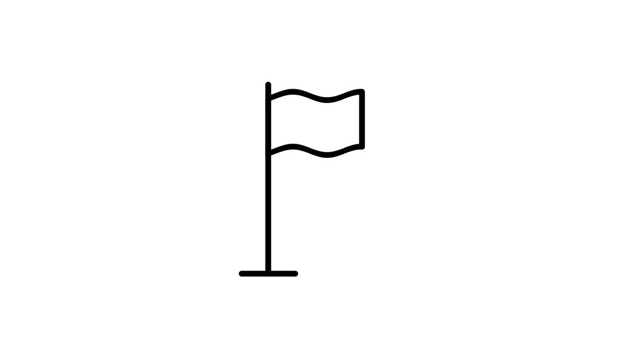Animação de ícone de bandeira tremulando no chão, isolado em fundo branco.