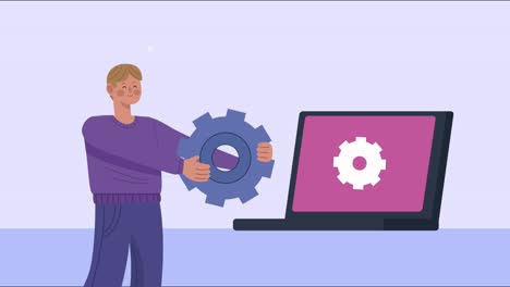 hombre de negocios con equipo y portátil