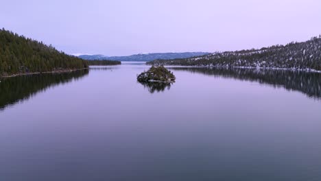 Aerial-view-of-island-on-Emerald-Bay,-Lake-Tahoe,-California