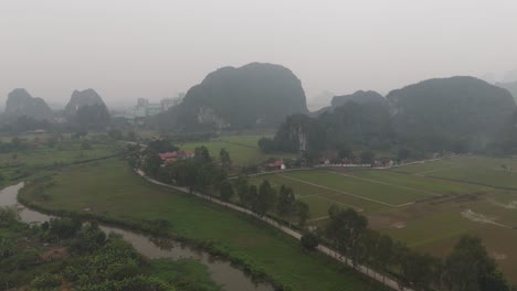 aerial drone footage of vietnam hills and houses