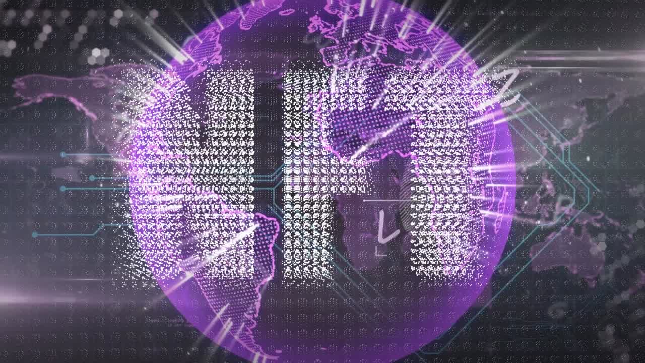 animación del procesamiento de datos sobre globo y texto nft