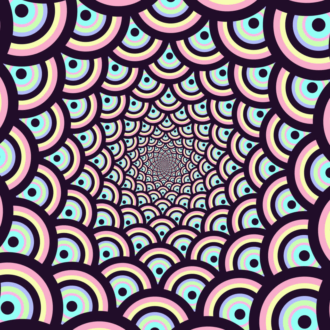 Vibrant Geometric Optical Illusion with Concentric Rainbow Arcs