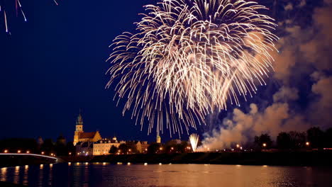 fireworks over the royal castle in krakow