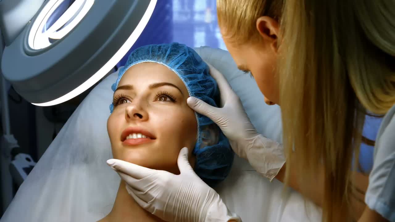 animación de moléculas con la enfermera y el paciente en el fondo