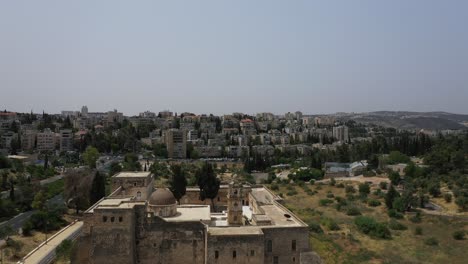 Aerial-view-over-the-Jerusalem-Monastery-of-the-Cross,-fly-over,-Israel