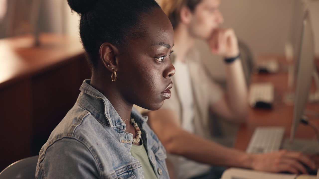 Woman Concentrated on Computer Work