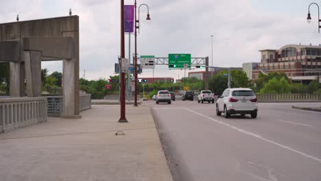 Street-view-of-street-leading-to-freeway-in-Houston,-Texas