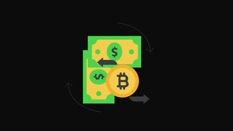 Bitcoin-zu-Dollar-Geldwechselsymbol-Loop-Animation-Mit-Alphakanal,-Transparentem-Hintergrund,-Prores-444