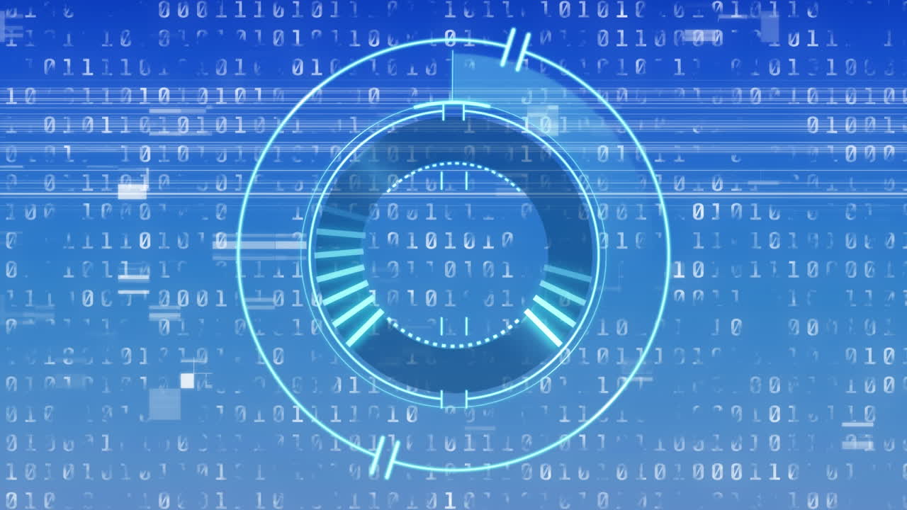 Animation of scope scanning over binary coding on blue background