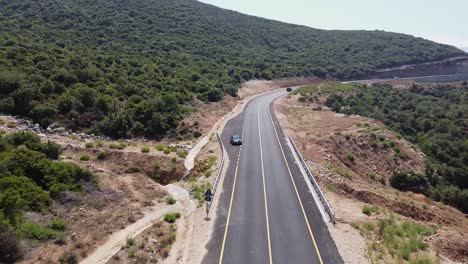 Aerial-view-of-car-merging-onto-the-freeway,-emergency-stop