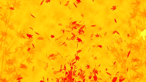 hojas de otoño cayendo sobre fondo dorado, hoja de arce, animación de brillo de bucle,