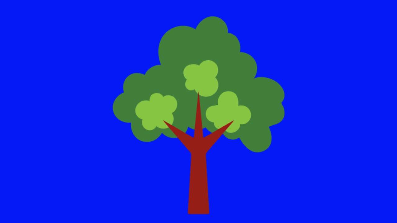 Colorful simple animation of a tree icon isolated on a blue screen in ...