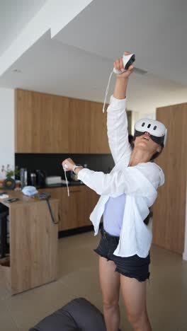 woman playing vr game at home