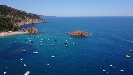 flying above a port of yachts and boats, next to the coast of the mediterranean sea