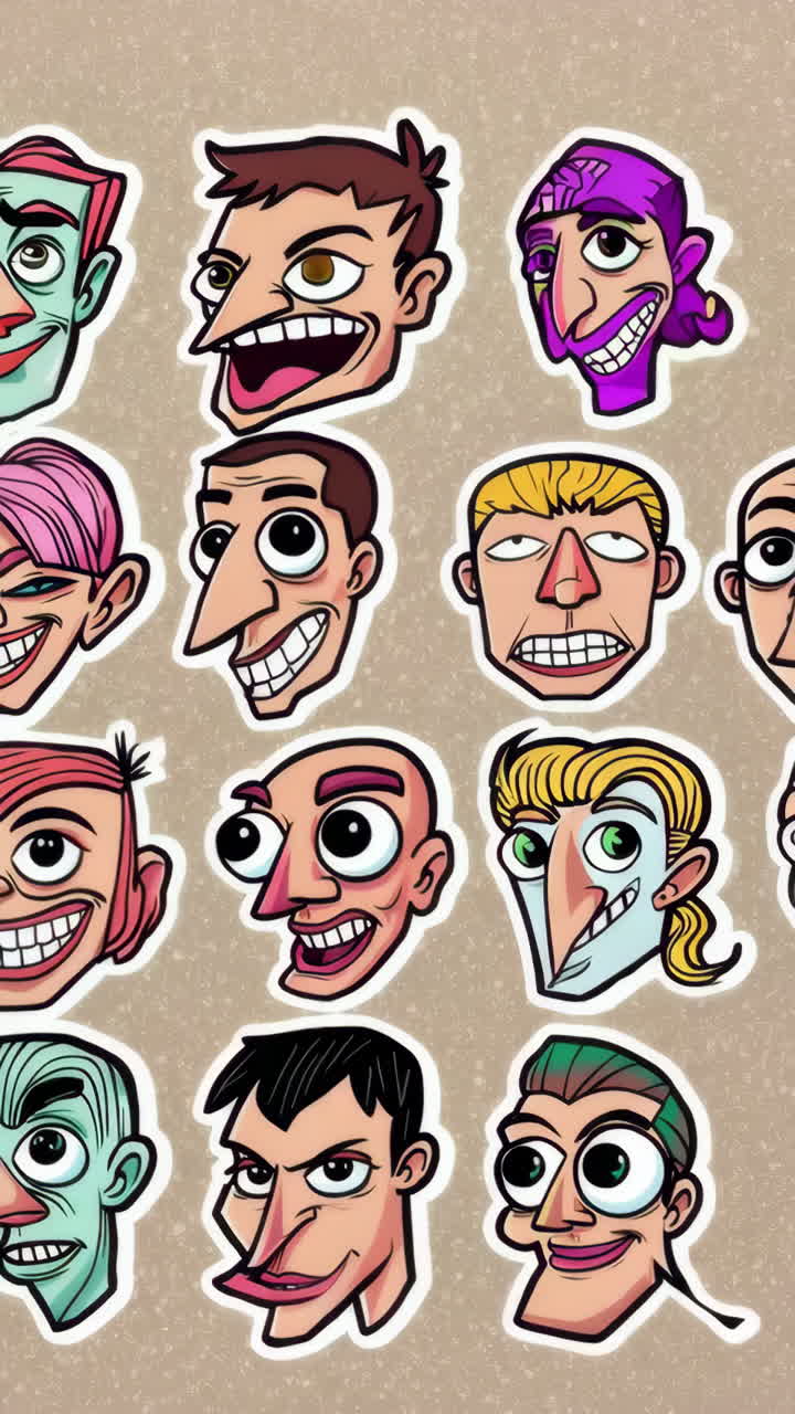 Whimsical Collection of Cartoon Character Faces and Heads
