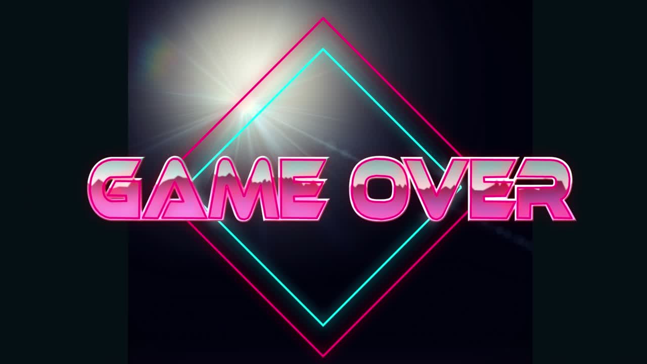 Animazione di testo 'game over' su forme su sfondo nero