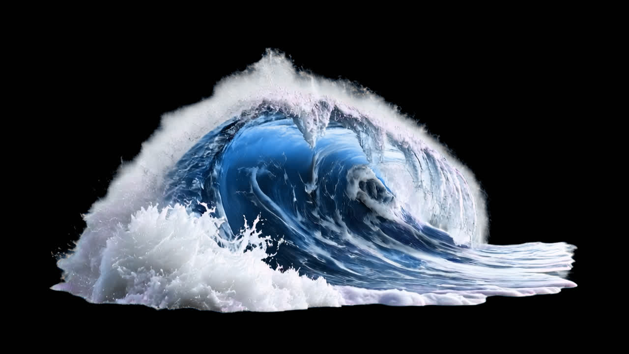 Dynamic ocean wave splash motion animation isolated asset, transparent 4K video, alpha channel