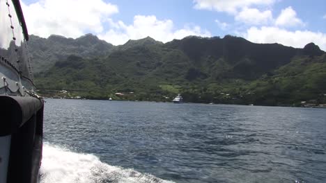 view of taiohae bay from a small boat, nuku hiva, marquesas islands, french polynesia