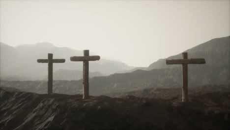 wooden crucifix cross at mountain