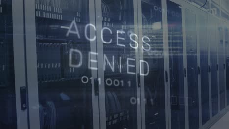 animation of acces denied text and data processing over server room