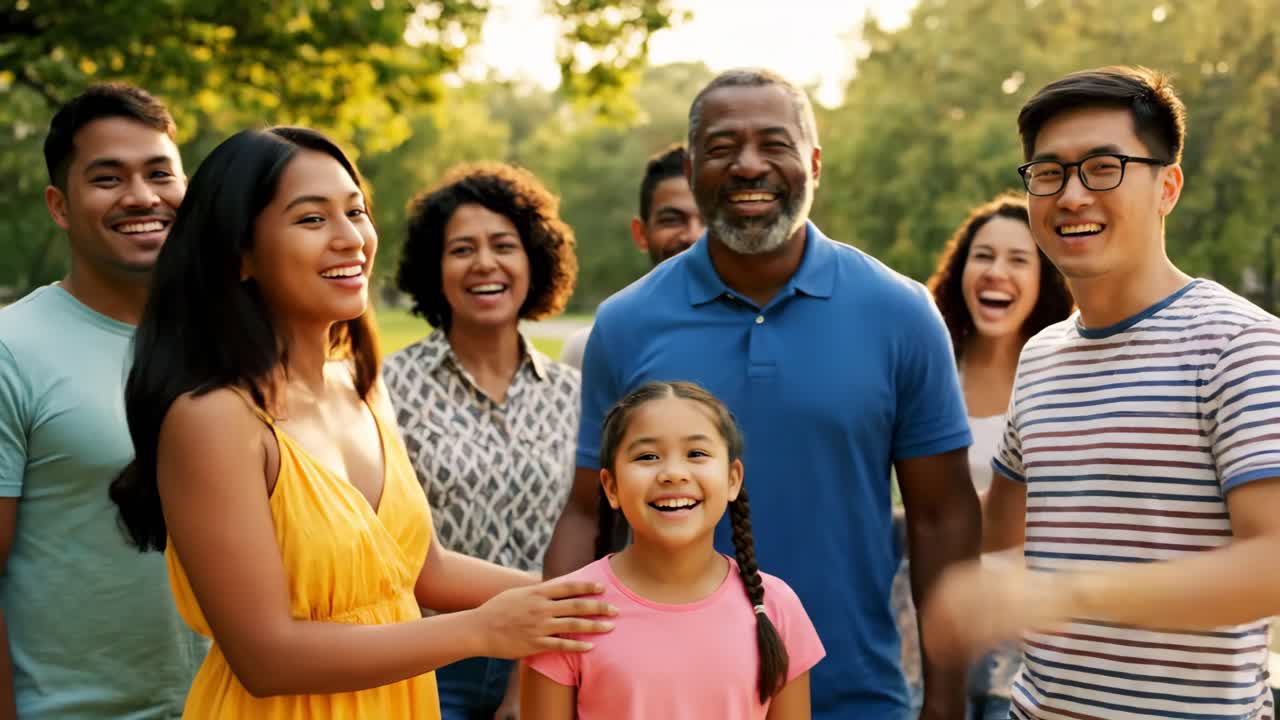 Grupo diversificado de pessoas reunidas em um parque