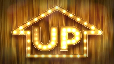 the theater sign and the curtain. arrow and "up"[loop]