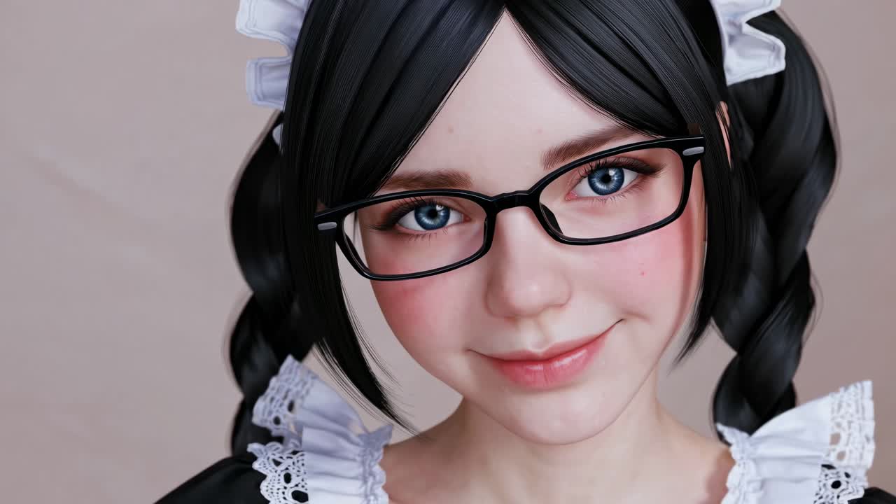 Cute Anime Maid Girl with Glasses