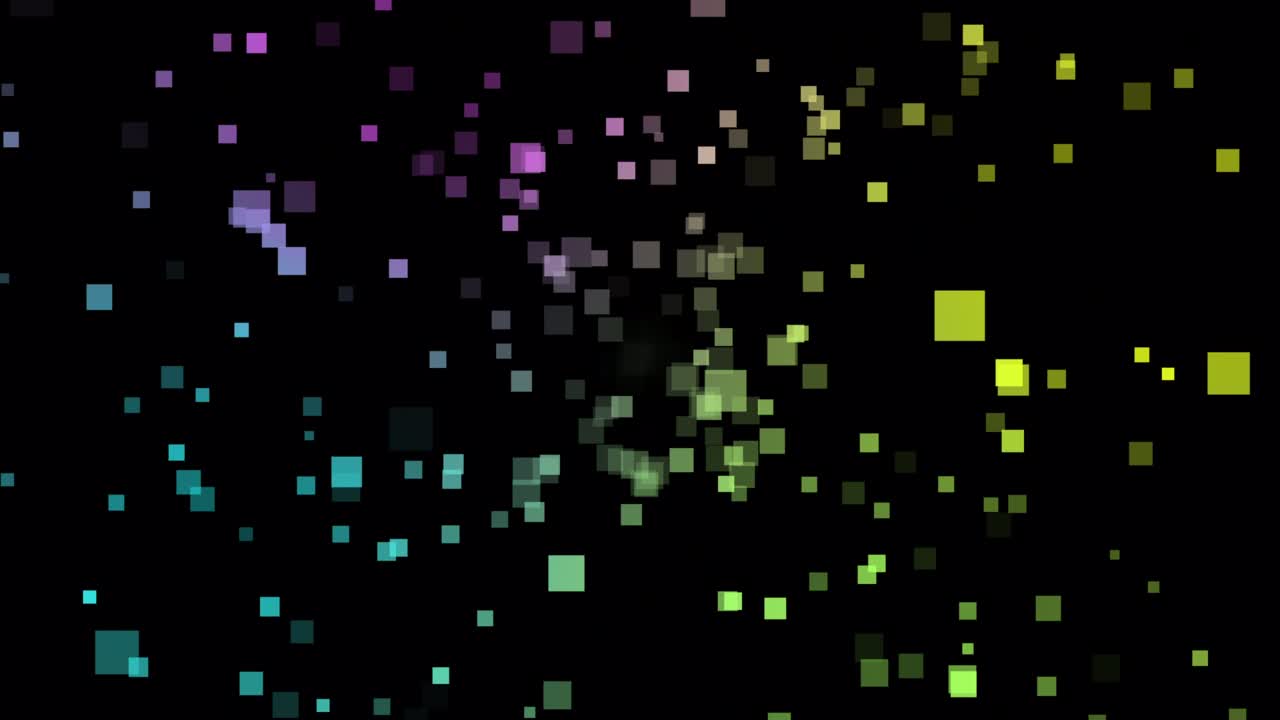 Loop animation of sparkling colorful squares being released