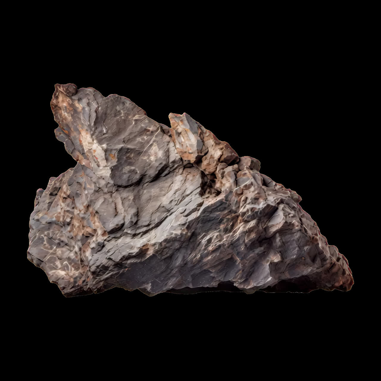 Rugged textured rock formation animation isolated asset, transparent 4K video, alpha channel, ProRes