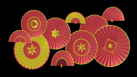 Animation-of-chinese-red-and-gold-pattern-on-black-background