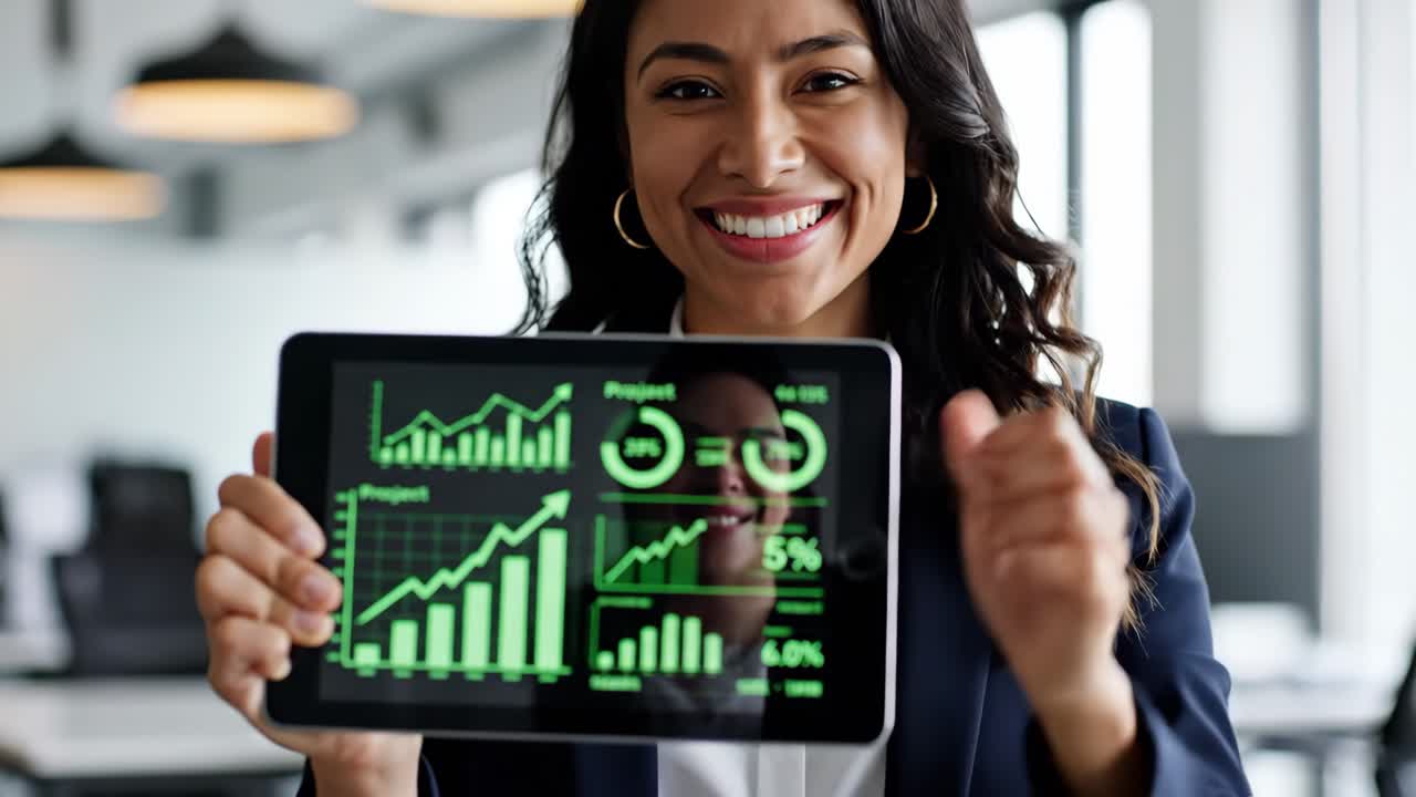 Businesswoman presents positive financial data