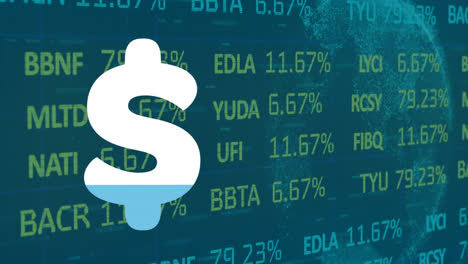 Animación-Del-Símbolo-Del-Dólar-Sobre-El-Procesamiento-De-Datos-Financieros-Sobre-Fondo-Azul