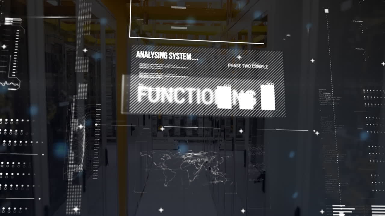 Animation of data processing over server room