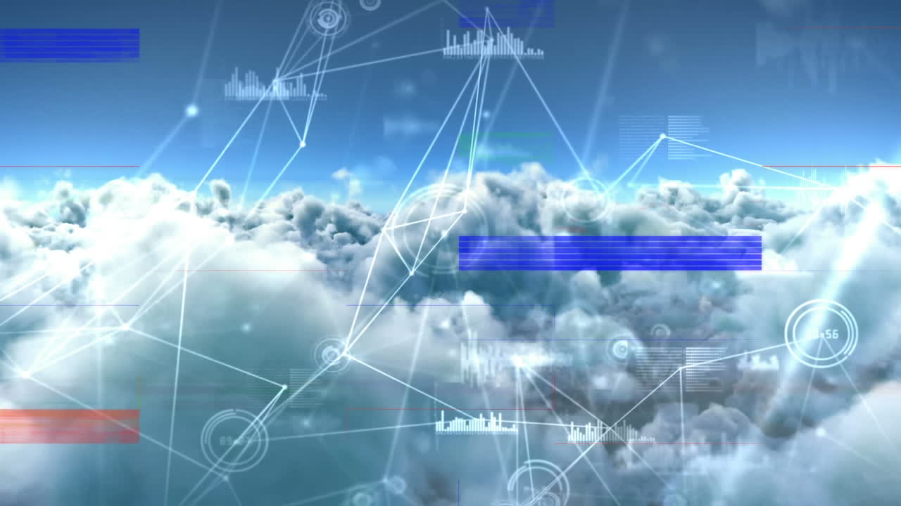 전면에 구름이 많고 뜨거운 하늘의 디지털로 생성된 애니메이션