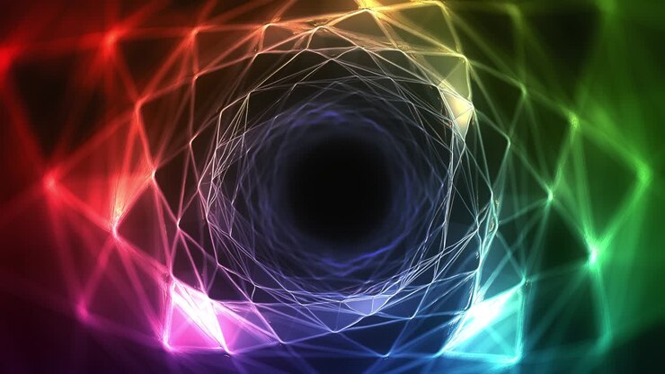 Animação em loop colorida de túnel abstrato com formas.