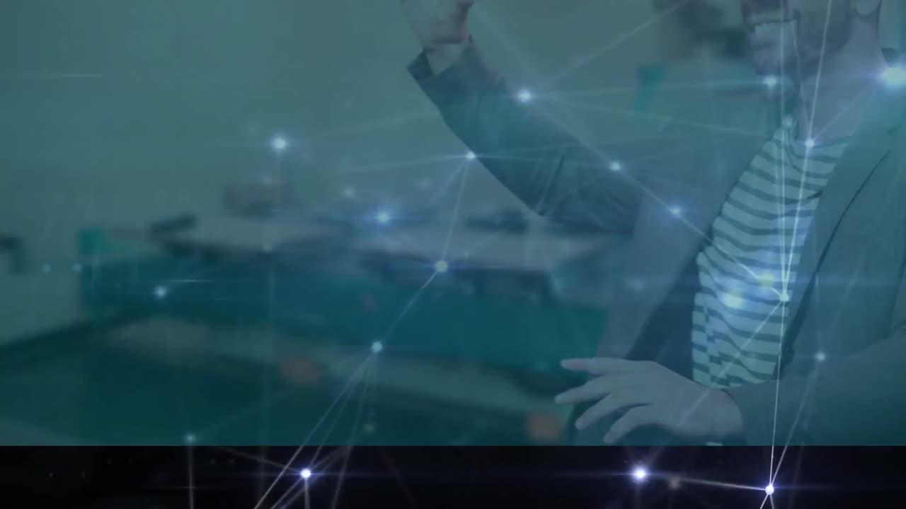 헤드 ⁇ 을 착용한 사람 위의 연결 네트워크의 애니메이션