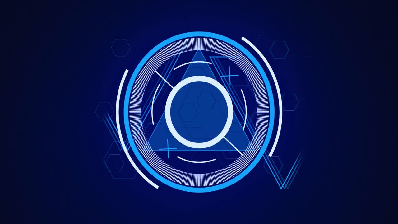 animación de escaneo de alcance y triángulos sobre fondo azul