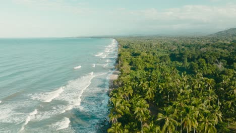 Aerial-view-flying-over-the-beach,-Colombia,-la-guajira,-mendihuaca