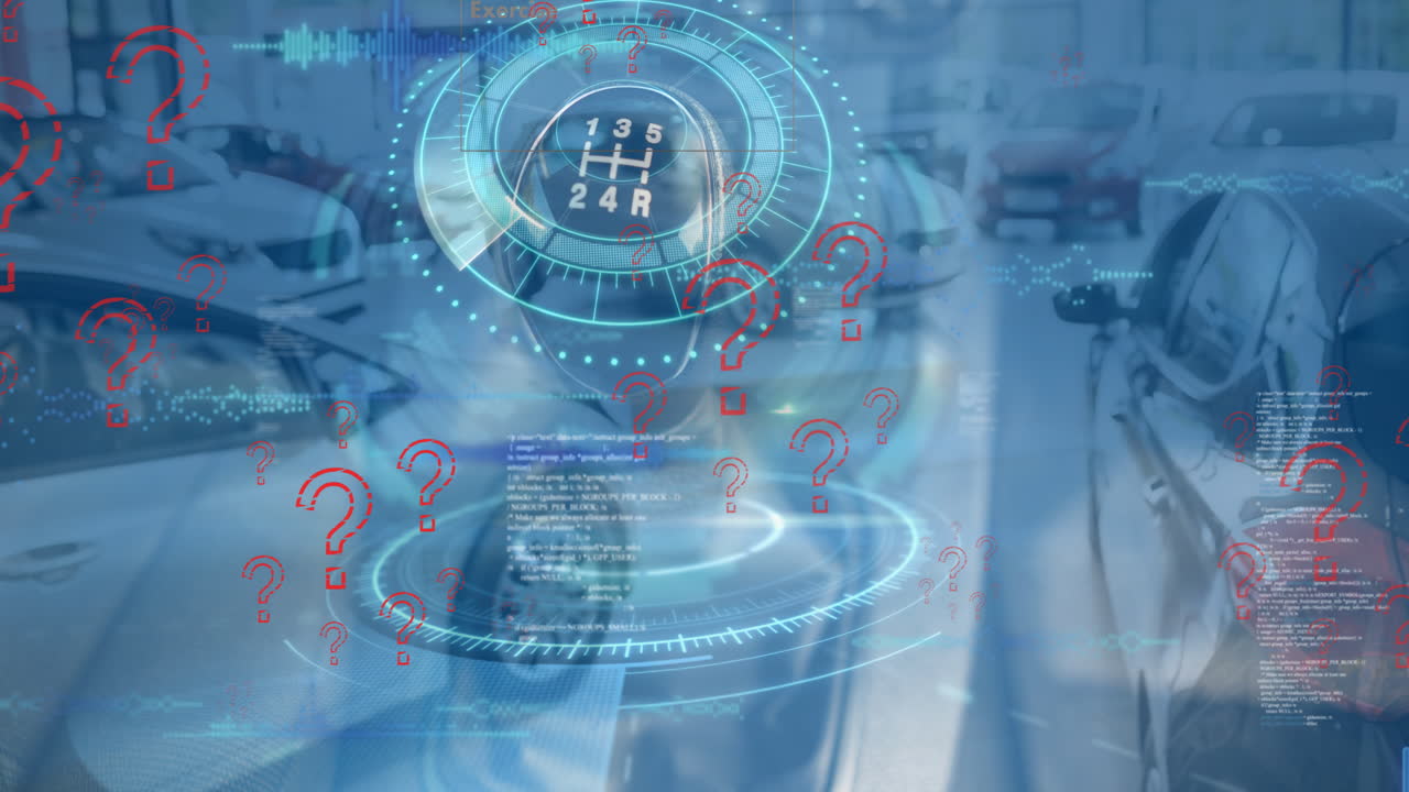 질문표의 애니메이션, 데이터 처리 및 자동차 위의 기어