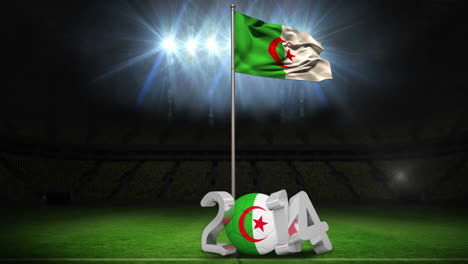 algeria national flag waving on football pitch with message