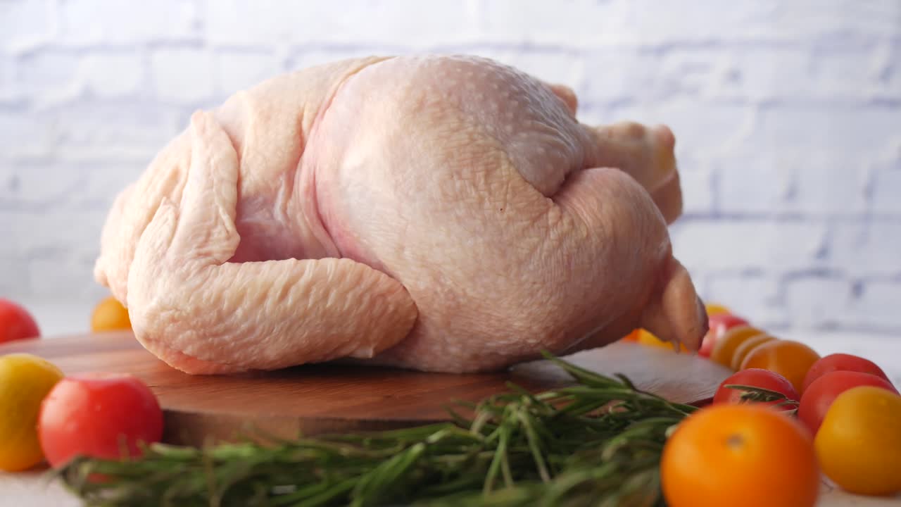 pollo crudo entero con verduras