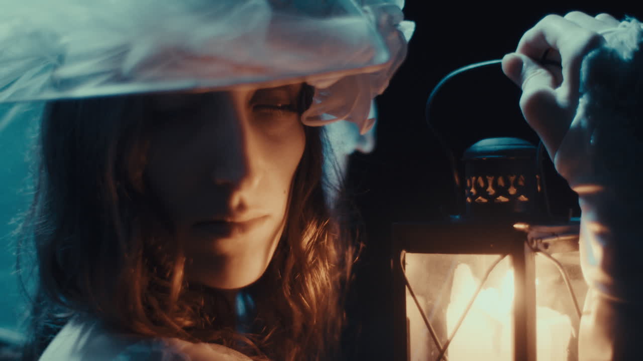 Mysterious Woman with a Lantern in the Dark