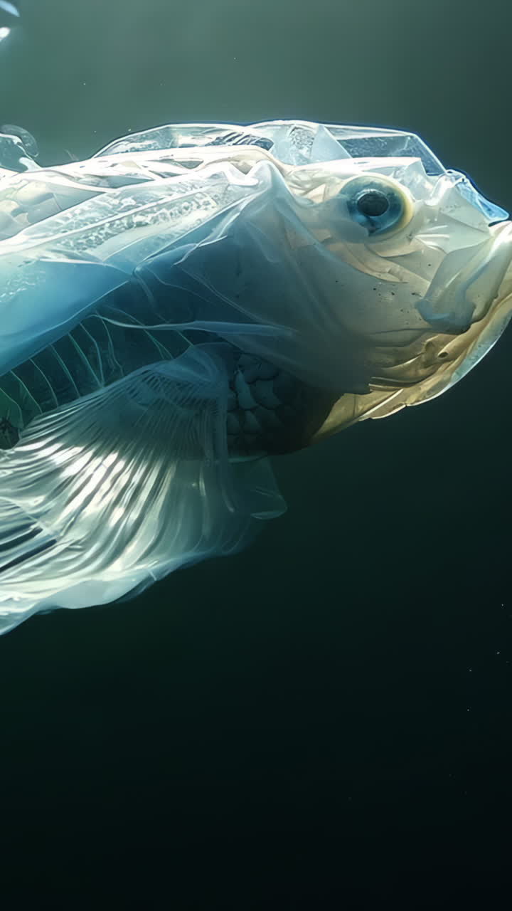 A fish is swimming in a plastic bag Vertical video