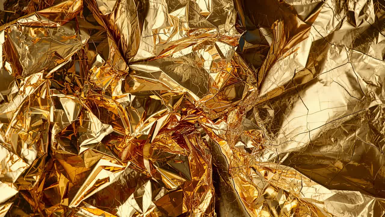 Moving dark rod deeper, crumpled gold foil shifting on studio table, highlights changing