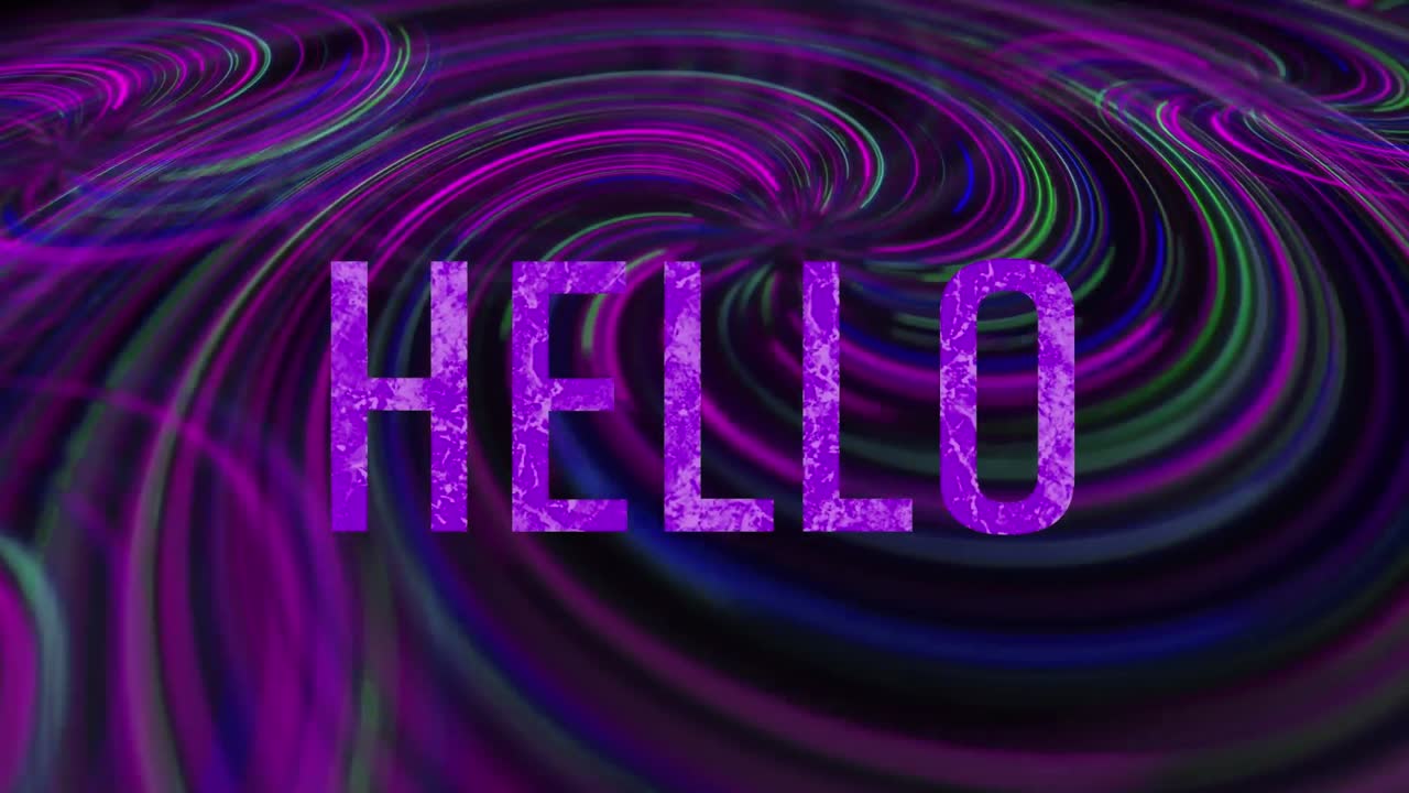 Animatie van "hallo"-tekst over lichtsporen op een zwarte achtergrond.