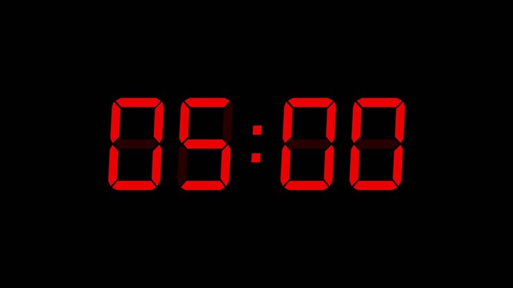 Animation of red digital timer changing on black background