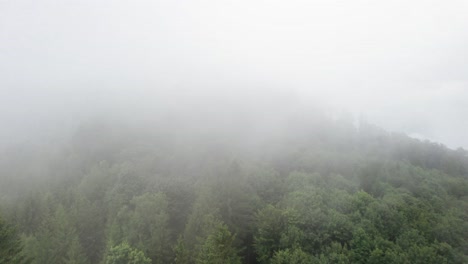 從雲端向山林底部下降的空中射擊