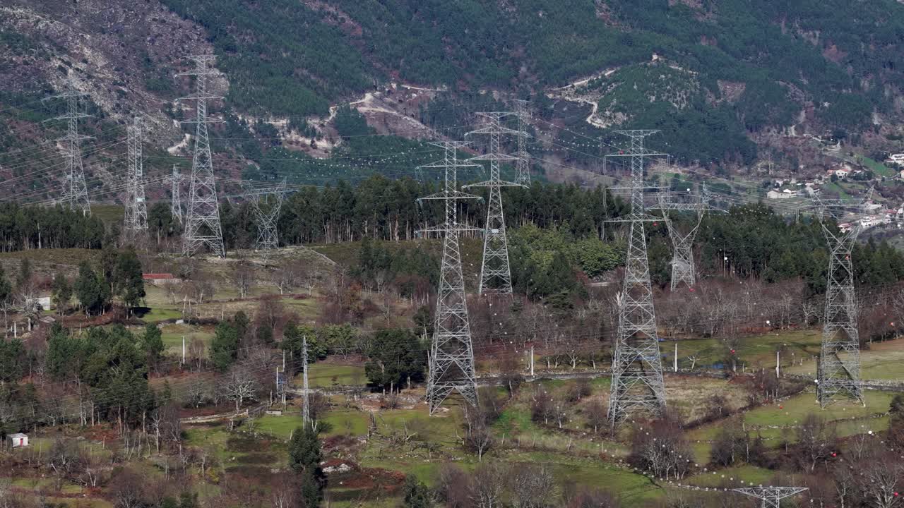 Power transmission towers and lines