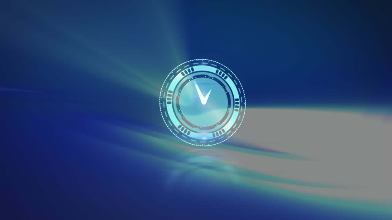 파란색 배경에 파란색 반 ⁇ 이는 불빛 위에 시계의 애니메이션