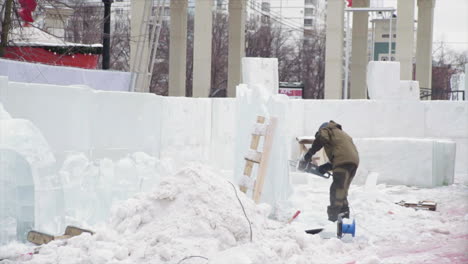 ice carving in progress